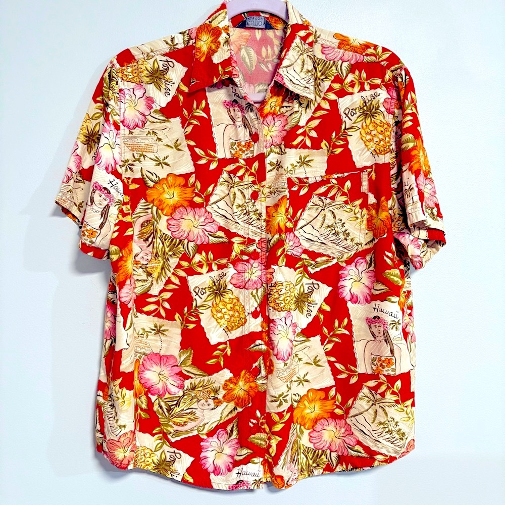 Hawaiian Floral Print summer Shirt vintage solutions New York button down